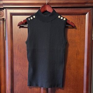 Brand New Elie Tahari Luxury Black Ribbed Tank Top with Gold Button Accents!